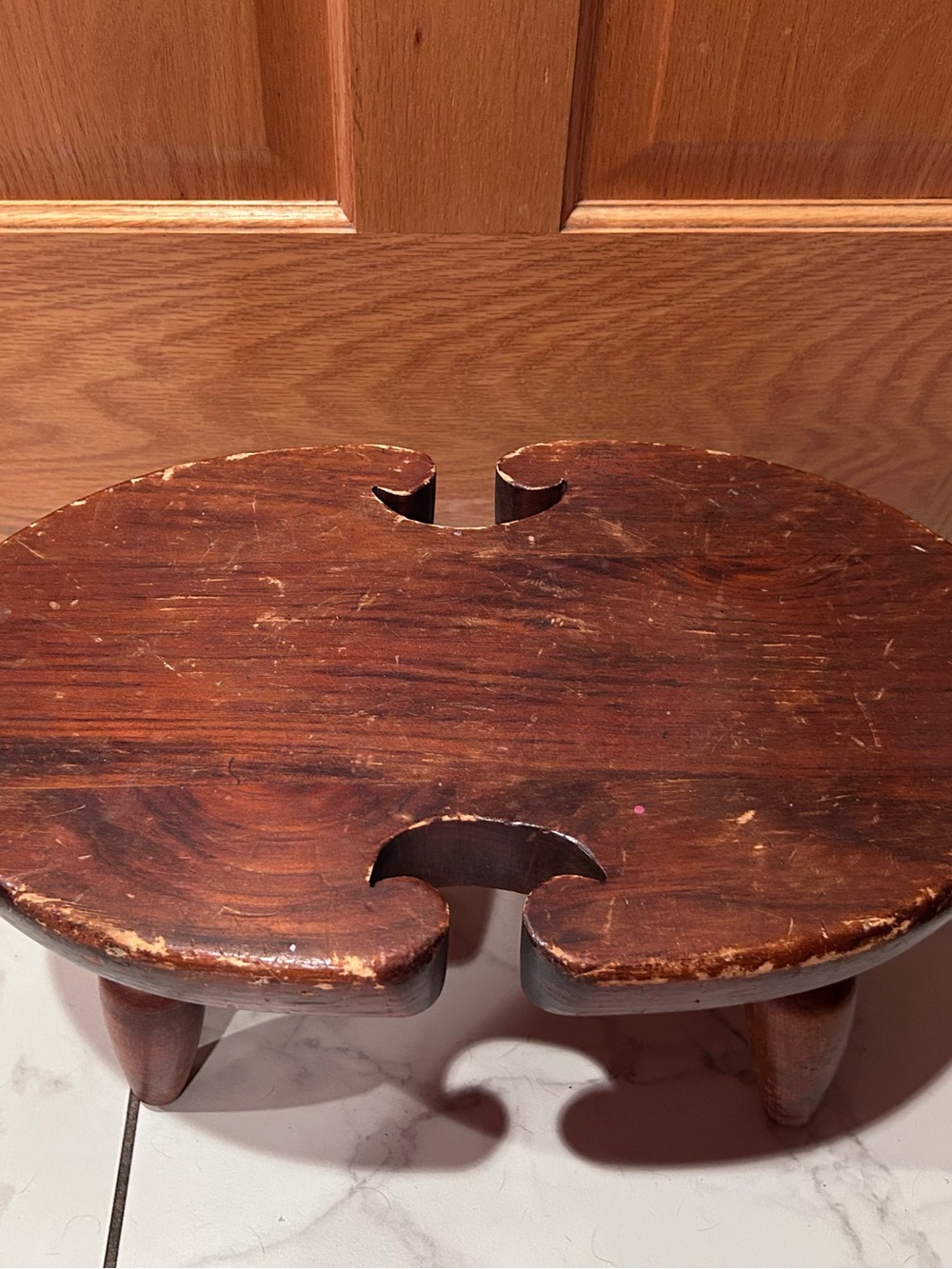 Ethan Allen Rustic Dark Brown Wooden Stool